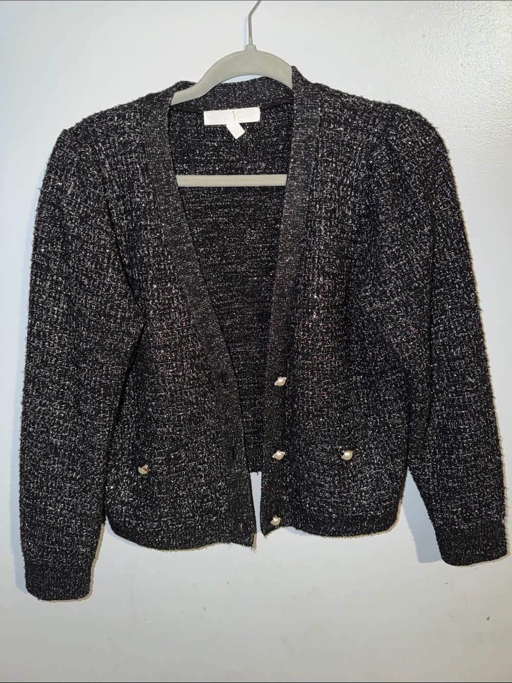 Black Shimmer Cardigan with Pearl Buttons